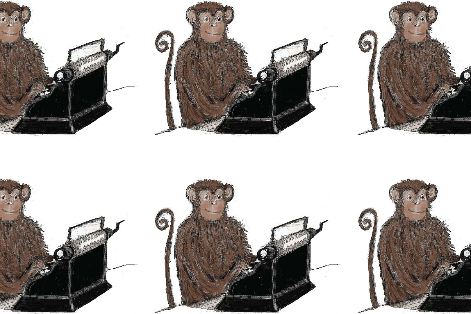 Book cover artwork - rows of monkeys with typewriters