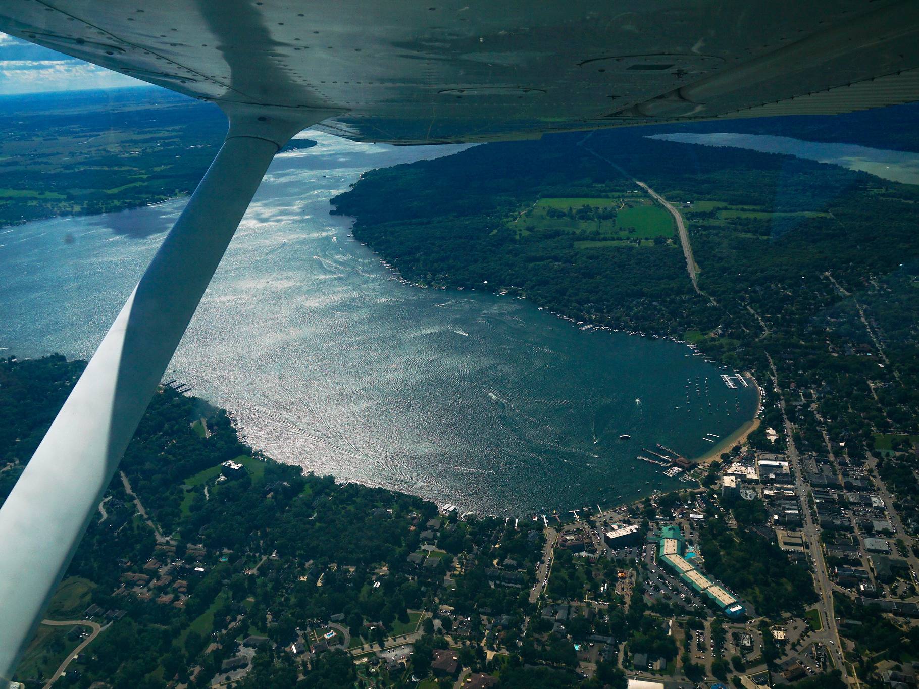 Aerial shot of Lake Geneva to illustrate small is beautiful article