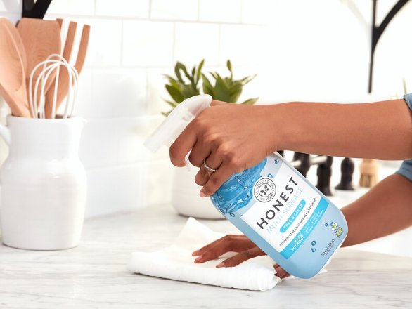 Cleaner using cleaning spray marked 