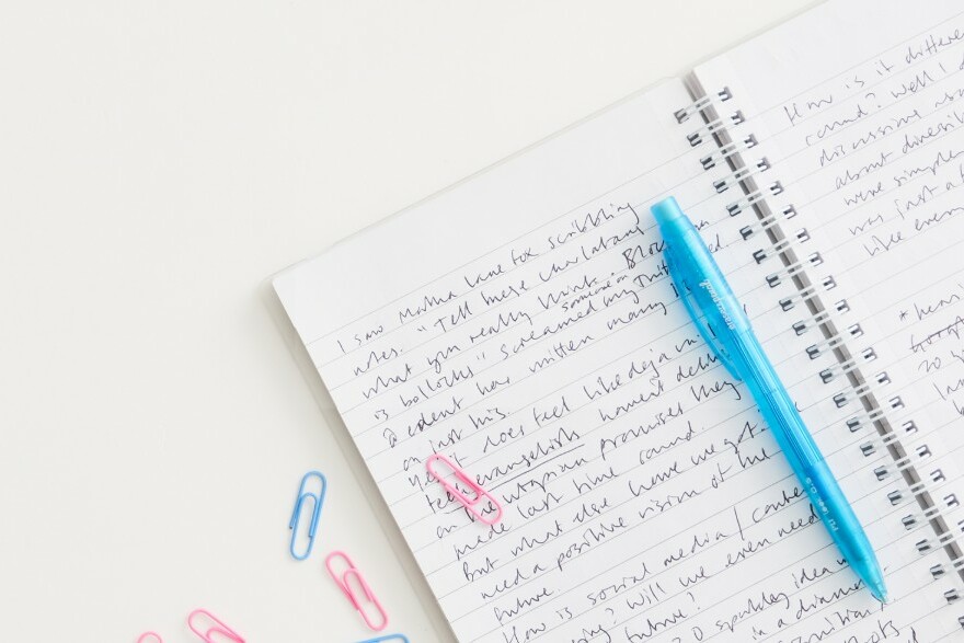 Open notebook with scribbled notes for my social media newsletter