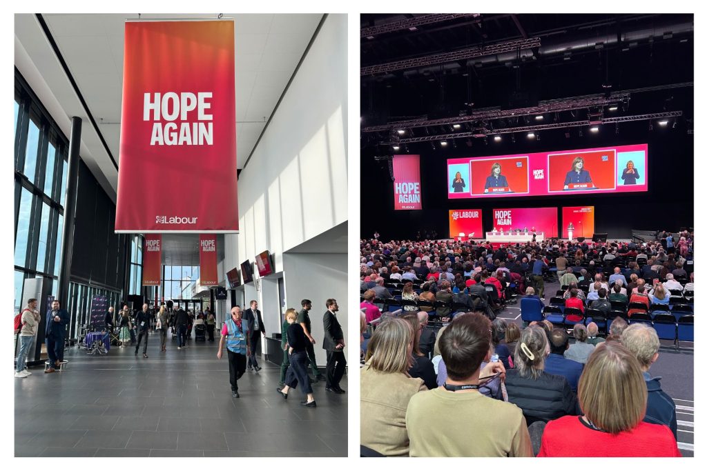 Hope Again banners at the Labour Party Conference