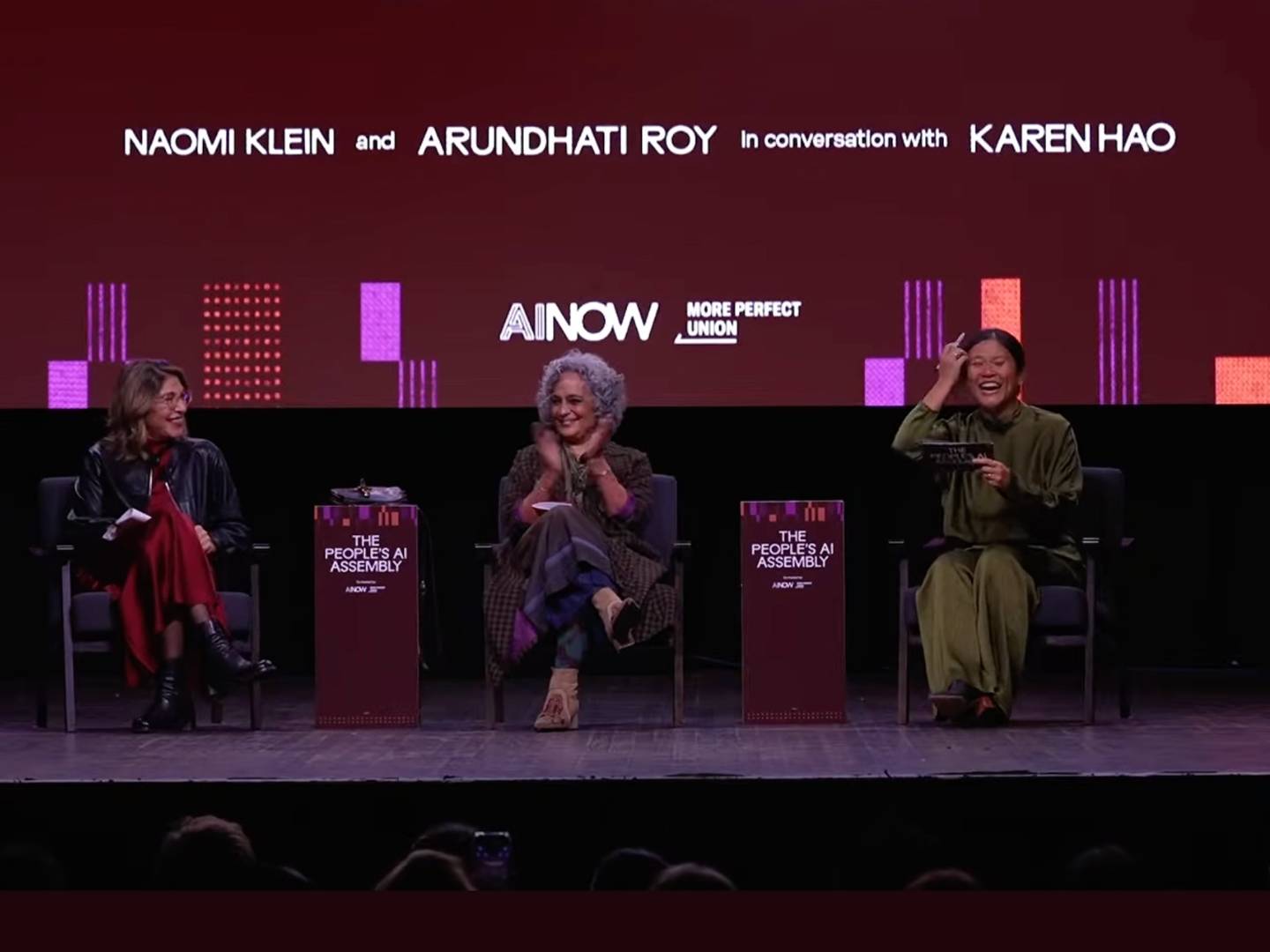 Naomi Klein Arundhati Roy and Karen Hao at the People's AI Assembly in New York City on