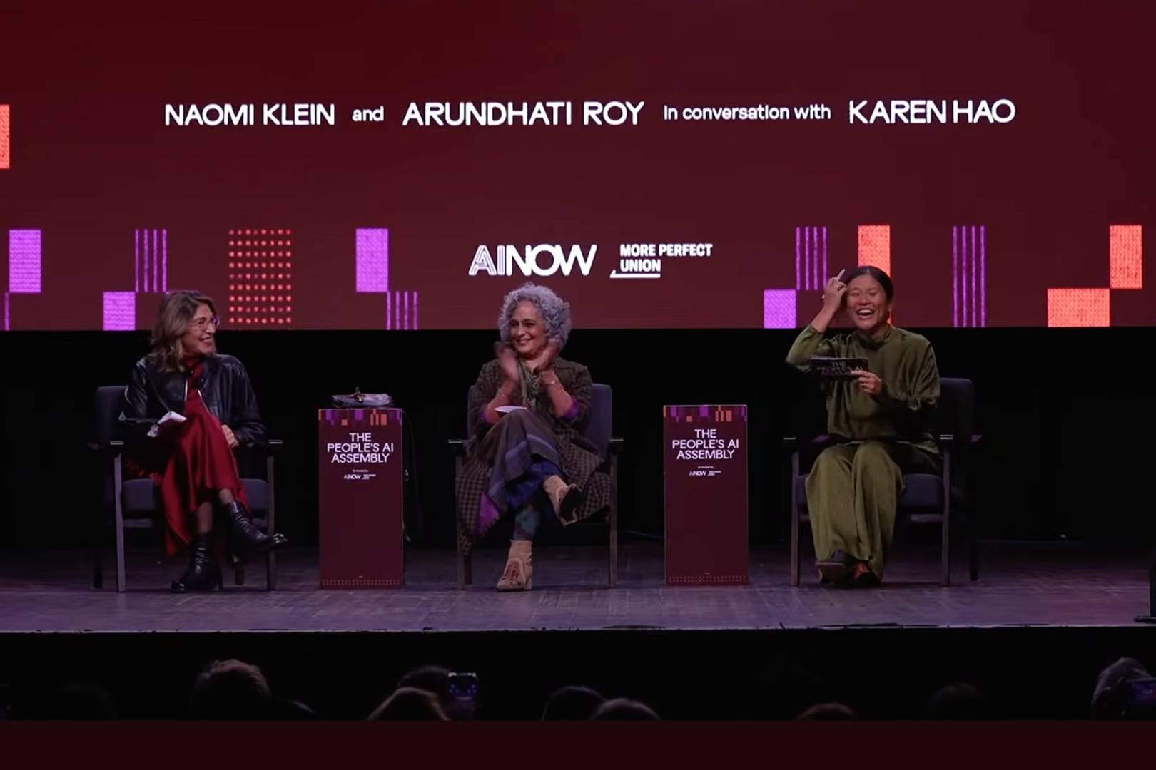 Naomi Klein Arundhati Roy and Karen Hao at the People's AI Assembly in New York City on